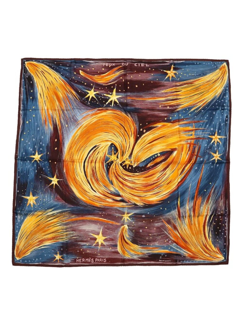 Hermes Carre 90 Scarf Large Feux du Ciel Kwumi Sefedin Fire of Heaven Silk 100%